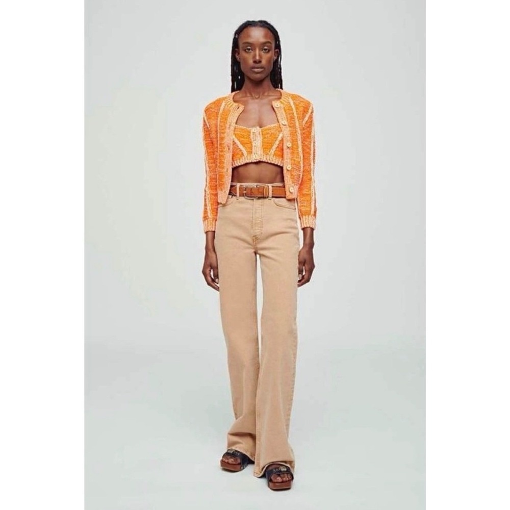 New! RE/DONE Washed Khaki 70s Ultra High Rise Wide Leg Jeans Size 26 $295